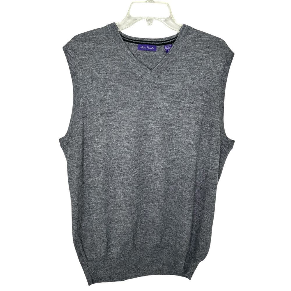 Alan Flusser Gray V-Neck Grandpacore Lightweight Wool Blend Sweater Vest Preppy